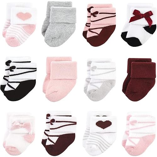 Hudson Baby Baby Girls' Cotton Rich Newborn and Terry Socks