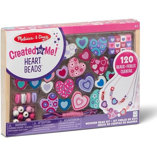 Melissa & Doug Created by Me! Heart Beads Wooden Bead Kit, 120+ Beads and 5 Cords for Jewelry-Making