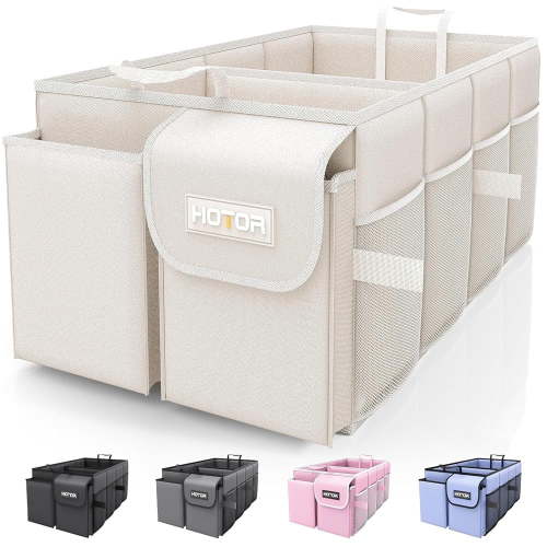 HOTOR Trunk Organizer for Car and SUV - Large-Capacity Car Organizer with Multiple Compartments, Foldable Car Organization for Car Accessories, Tools, Sundries, Beige