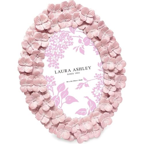 Laura Ashley 4x6 Blush Hydrangea Flower Oval Picture Frame w/Easel & Hook