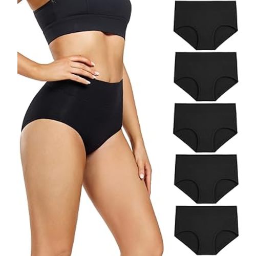 wirarpa Women's High Waisted Cotton Briefs Ladies Underwear Regular & Plus Size Panties 5 Pack