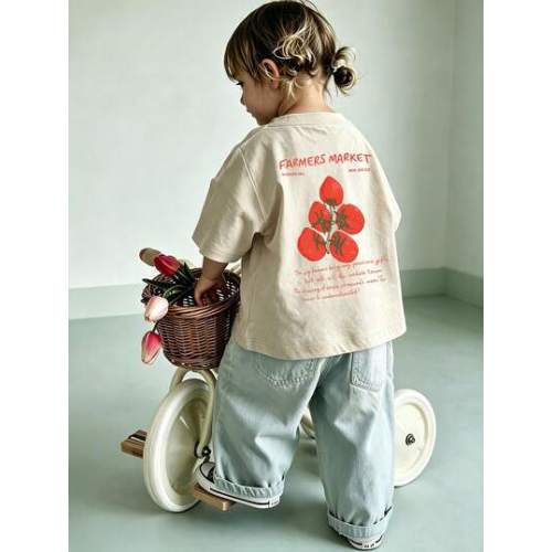 Baby Girl "Farmers Market" Tomato Print Short Sleeve T-Shirt, Casual Round Neck Top | SHEIN USA