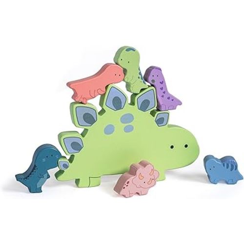 Mary Meyer LittleWood Blocks Wooden Block Set for Toddlers, Preschool Gift for 18+ Months, Fun & Educational Baby Toy, 9 x 8-Inches, Dinosaur