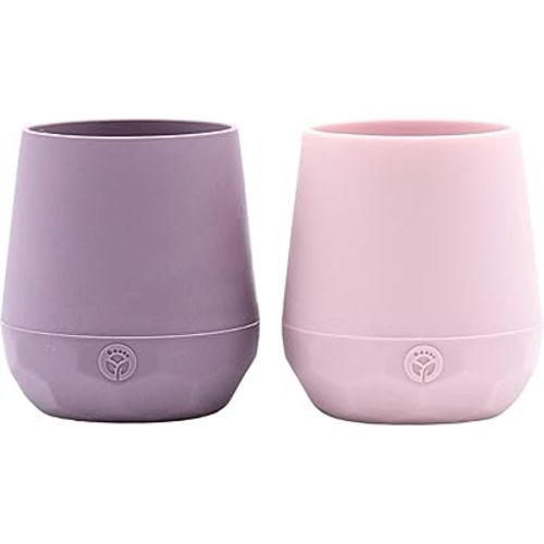 Silicone Baby Training Cups - Set of 2 Soft Silicone Cups - 2 oz Open Cup for Baby 6+ Months - Non-Slip Grip, Weighted Base - Gentle on Gums & Teeth (Matte Pink & Matte Purple)