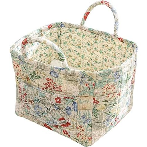 vctops Boho Fabric Quilted Storage Basket for Organizing, Basket Organizer Gift Baskets with Handles, Storage Bins for Toys, Books, Towels, and Clothes, Collapsible Fabric(Pattern G,13"x10.6"x10")