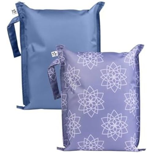 Tiny Twinkle Wet Dry Bag – 2 Pack Reusable Waterproof & Mess Proof Wet Bags for Swimsuits & Travel, Baby Towels & Beach Essentials,a Diaper Bag Must-Have (Lotus)