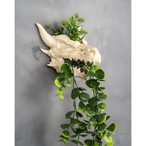 Dragon Skull Wall Planter – Gothic Fantasy Decor | DnD Themed Faux Fossil Plant Holder