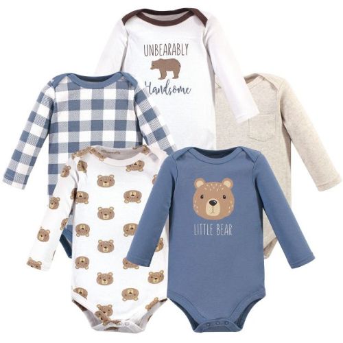 Hudson Baby Infant Boy Cotton Long-Sleeve Bodysuits 5pk, Little Bear, 0-3 Months