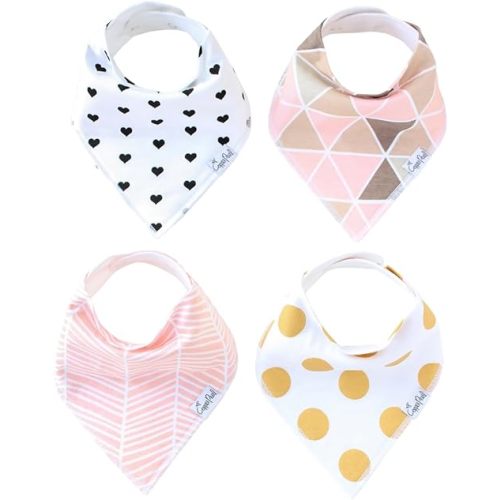 Copper Pearl 4 Pack Soft Cotton Baby Bibs for Drooling and Teething, Absorbent Drool Bibs for Baby Girl, Adjustable to Fit Newborns to Toddlers, Tons of Styles (Blush Set)