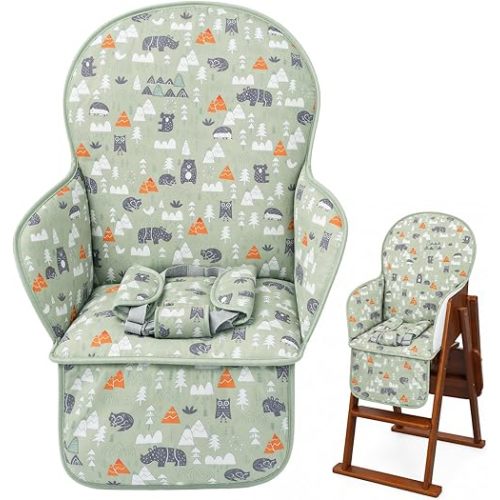High Chair Pad, High Chair Cushion, High Chair Cover Pad, Safe and Comfort, Soft and Breathable, Cute Pattern, Baby Sits More Comfortable（Green Animal Pattern）