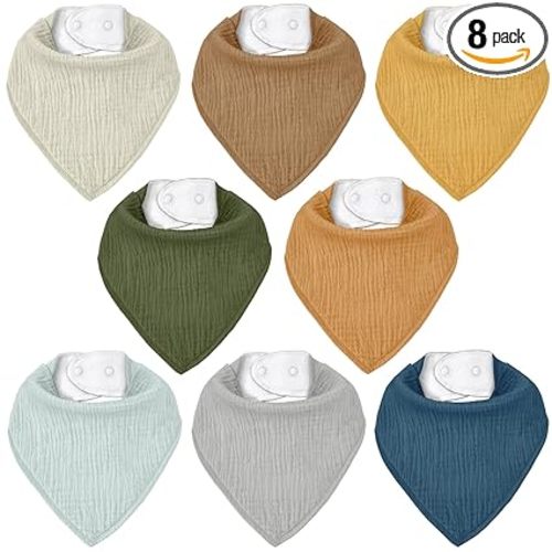Muslin Baby Bibs 8 Pack, Baby Bandana Drool Bib for Drooling and Teething, Cotton Soft Absorbent for Girls Boys Calm Style Plain Solid Color