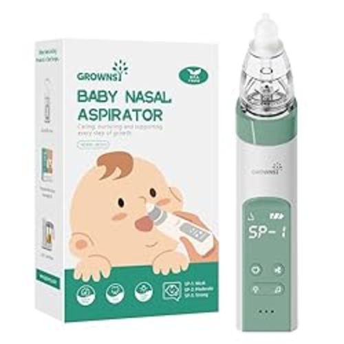 Nasal Aspirator for Baby, Electric Nose Aspirator for Toddler, Baby Nose Sucker, Automatic Nose Cleaner with 3 Silicone Tips, Adjustable Suctions, Music and Light Soothing Function (Green)