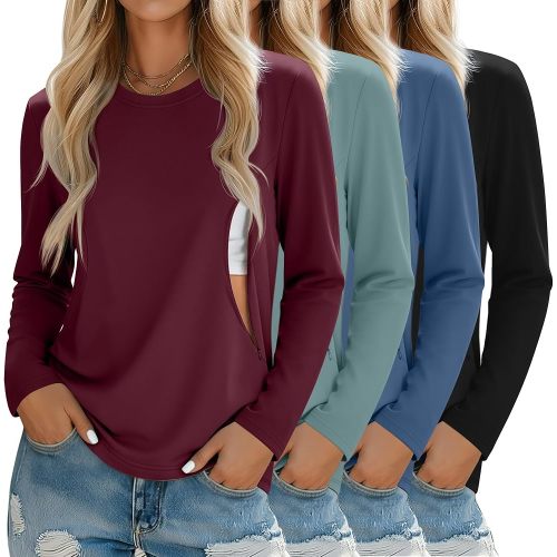 4 Pack Nursing Breastfeeding Tops with Hidden Zipper