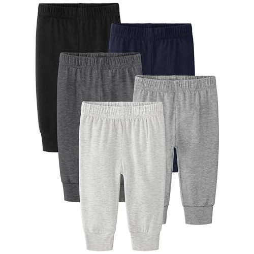 Cvaoo 5-Pack Unisex Baby Pants 0-24M, Cotton Baby Boy Girl Pants Pull-On Leggings for Infant Boys & Girls, Multicolor