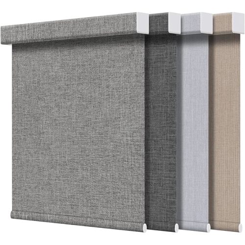 Grandekor Free-Stop Blackout Roller Shades for Windows,Hemp-Dark Gray 46"x48"|100% Blackout Blinds for Indoor, Textured Fabrics Cordless Blinds, UV Protection Shades for Home Office,Living Room