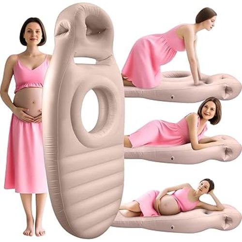 Inflatable Pregnancy Pillow with Belly & Head Hole – Full Body Maternity Airbed for Stomach Sleeping, Back Pain & SPD Relief – Comfortable, Portable & Includes Electric Pump Gray