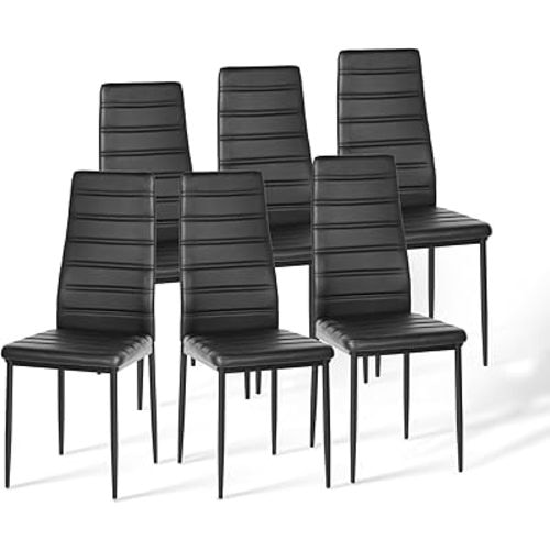 Homy Casa Set of 6 Faux Leather Dining Chairs, Armless Modern Kitchen Chairs with High Back, Padded Seat & Sturdy Metal Legs, Elegant Upholstered Side Chairs for Dining Room, Living Room, Black