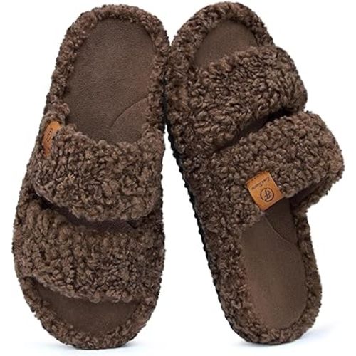 EverFoams Womens Fuzzy Open-toe Slippers Soft Comfy Memory Foam Indoor House Shoes