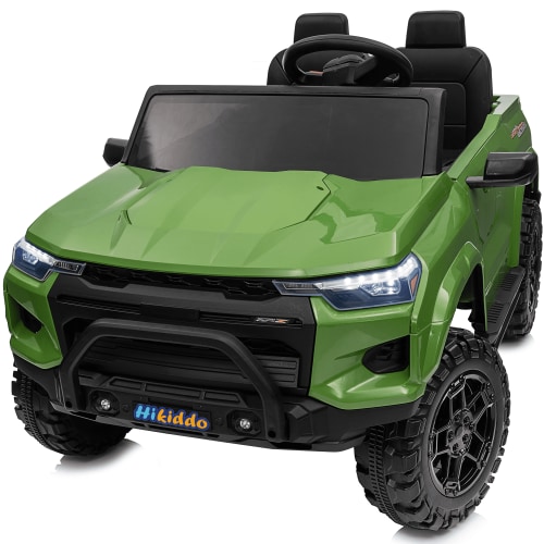 Hikiddo 4WD 2-Seater Electric Car for Kids, 24V 10Ah Ride on Toys Truck for Big Kids w/ Remote, 4x200W Motor - Army Green