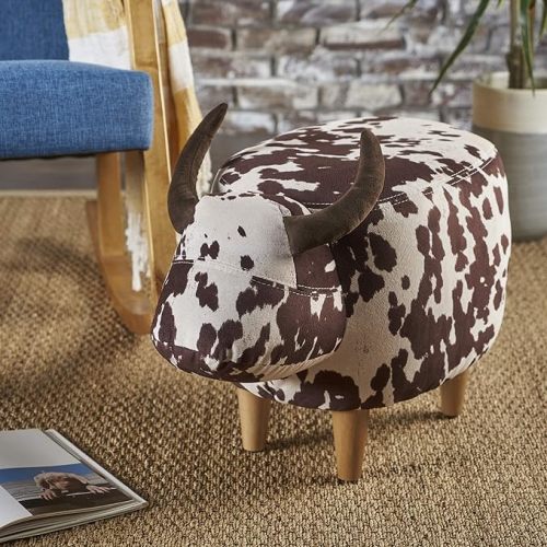 Christopher Knight Home Bessie Patterned Velvet Cow Ottoman, Brown Milk Cow / Natural