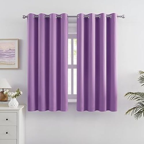 DUALIFE Solid Thermal Insulated Blackout Curtains Purple for Girls Bedroom Window Treatment Ring/Grommet Top Drapes Triple Weave Home Decoration (52 x 54 Inch, 2 Panels, Amethyst Orchid)