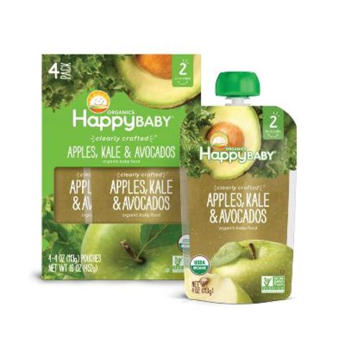 Happy Baby Organic Apples, Kale & Avocados Baby Food Pouch - 4oz/4pk: 6 Months and Up, 2nd Stage, Pureed, Ready to Eat