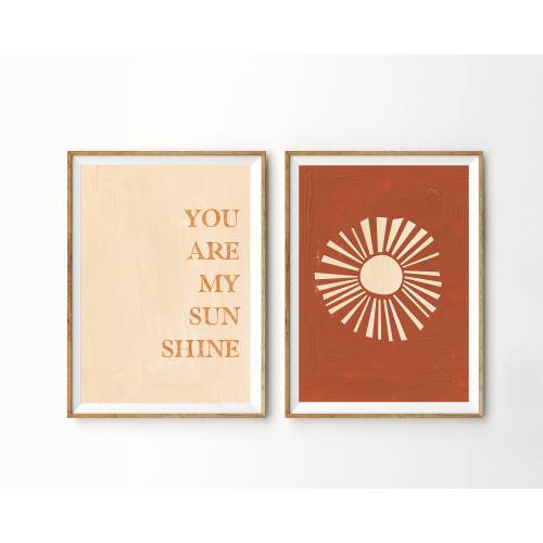 You Are My Sunshine Print Set of 2 Prints Terracotta Art Print Burnt Orange Sun Print Nursery Decor Boho Nursery Kids Room Gender Neutral