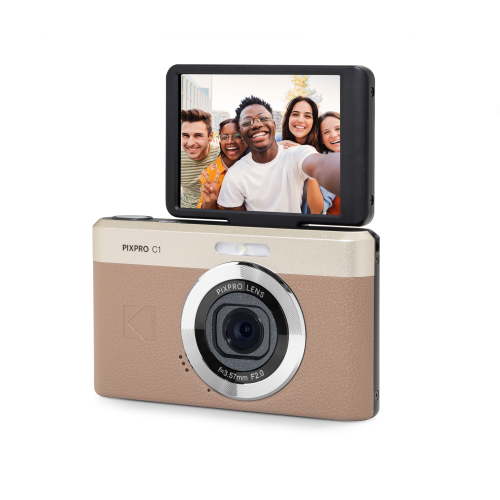 Kodak PIXPRO C1 Digital Camera with 180 Degree Flip Screen - 4X Optical Zoom - 13MP Sensor - Compact Point and Shoot Camera - 1080P Full HD Video for Travel and Vlogging (Brown Color)
