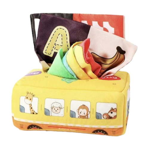 QTOCIO Toddler Toys, Interactive Baby Tissue Box Toy For Early Learning Sensory Stimulation Plush Educational Activity Toy