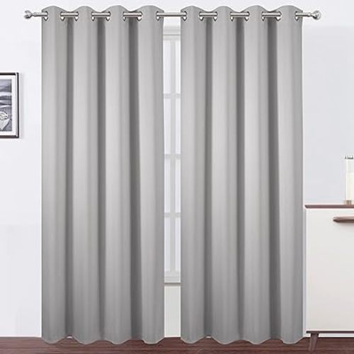 LEMOMO Blackout Curtains 52 x 95 inch/Light Grey Curtains Set of 2 Panels/Thermal Insulated Room Darkening Bedroom Curtains