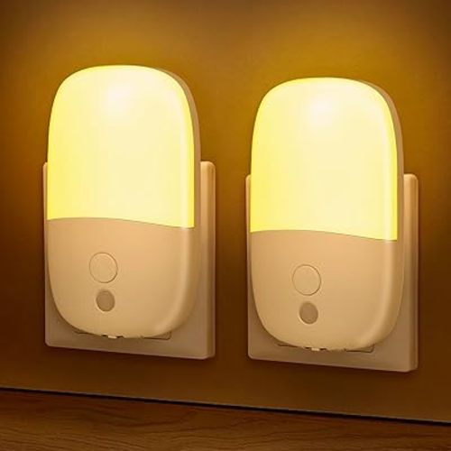 LED Night Light Plug in, 2 Pack Dimmable Night Lights with Dusk to Dawn Sensor & Retractable Plug & 3 Adjustable Brightness, 3000K Warm Nightlight for Adults/Kids/Bedroom/Stair/Hallway/Kitchen