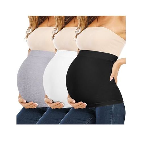 Rheane Belly Bands For Pregnant Women Pregnant Belly Support Belt Maternity Belt (Black+White+Grey 4)