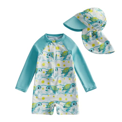 Toddler Baby Boy Swimsuit Shark/Turtle Long Sleeve One Piece Rash Guard Zip-up Bathing Suit Sunsuit Beachwear