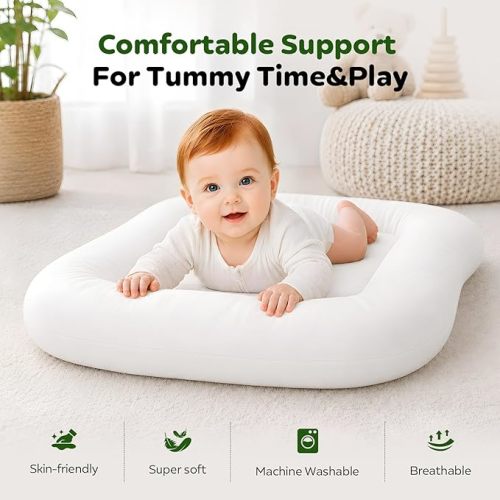 Mapotf Baby Lounger for Newborns 0-24 Months, Soft Breathable Cotton Infant Support Cushion for Tummy Time & Play, Portable Infant Lounger, Baby Essentials for Newborn- Cloud White (Cover Included)