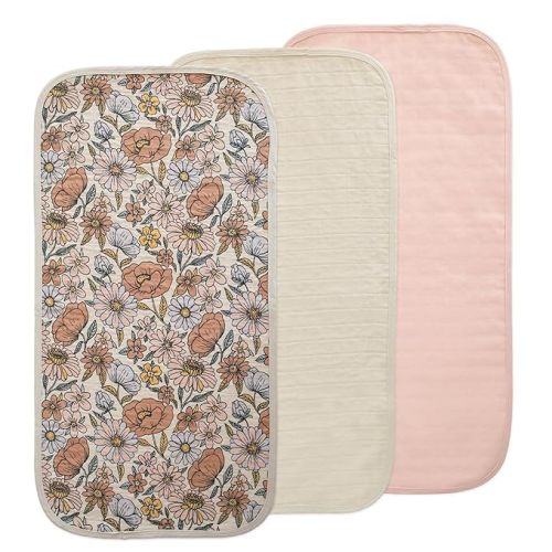 mushie Water Repellent Changing Pad Liners | Made with Organic Cotton | Set of 3 (Retro Flowers Combo)
