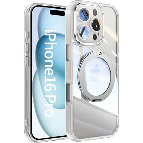 【360° Spin Magnetic Stand】 Case for iPhone 16 Pro【Fit for MagSafe】 Cover with Ring Holder 【No-Yellow Crystal Clear】 Shockproof Anti-Scratch Slim Fit Protective 16 Pro Phone Cases - Clear