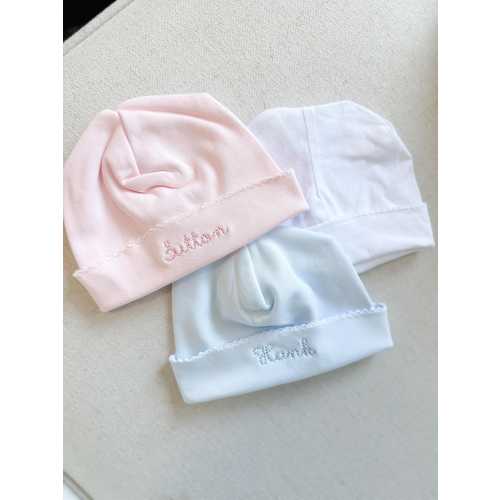 Personalized Embroidered Picot Trim Hat | Heirloom Gift | Baby Shower Gift | Monogrammed Baby | Custom Keepsake | Baby Essentials