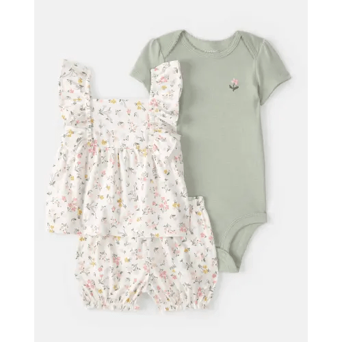 Baby Girl 3-Piece Floral Outfit Set - White/Green | Carter's
