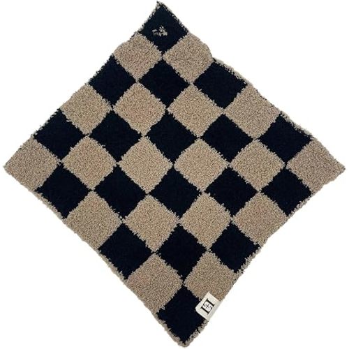 USA Checkered Baby Lovey Security Blanket with Paci Holder – DreamSoft Reversible Plush Mini Comfort Blanket for Newborns, Babies & Toddlers (Black/Brown)