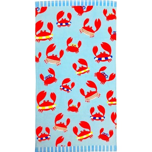 YIFONTIN Beach Towel for Kids Velour Terry Blanket Throw 100% Cotton 25.5X51 inches for Swimming Bath Travel Camping and Picnic, Red Crab.