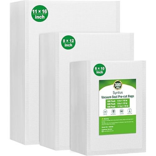 Syntus 300 Pcs Vacuum Sealer Bags for Food, 8x12+11x16+6x10, BPA Free