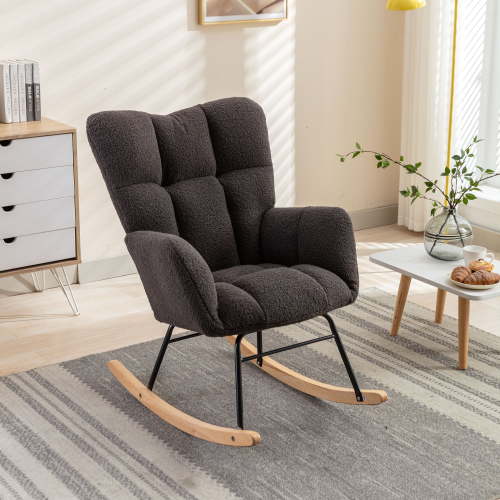 JESTOP Nursery Rocking Chair, Teddy Fabric Upholstered Glider Rocker with High Backrest, Modern Rocking Accent Chairs Comfy Side Chair for Nursery, Bedroom, Living Room
