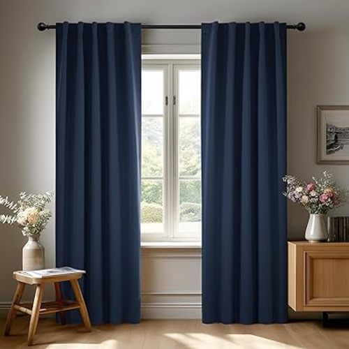 Deconovo Blackout Curtains, Thermal Insulated, W38 x L84 2 Panels, Back Tab, Machine Washable, Room-Darkening Drapes for Bedroom/Living Room Navy Blue