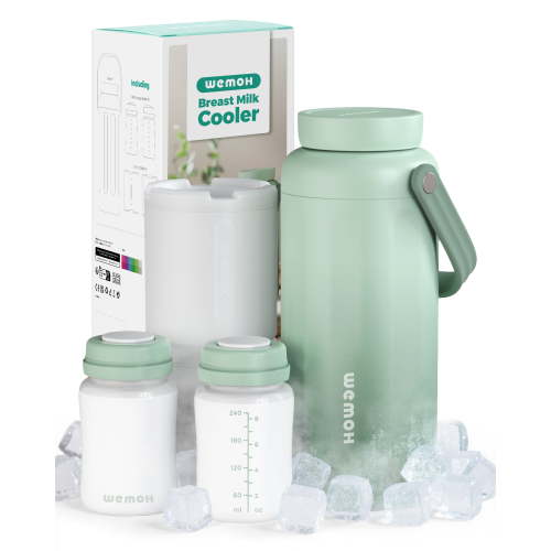 WEMOH Breast Milk Cooler Bottle 18oz (2×9oz), 12+ Hours Ice-Cold / 24H Safe Storage, Lightweight Leakproof Travel Milk Chiller, Spectra Pump Compatible, TSA Approved, Green