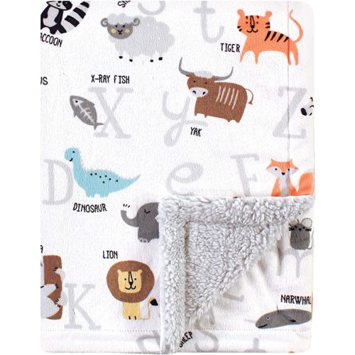Hudson Baby Unisex Baby Plush Mink and Sherpa Blanket, Modern Neutral Safari, One Size