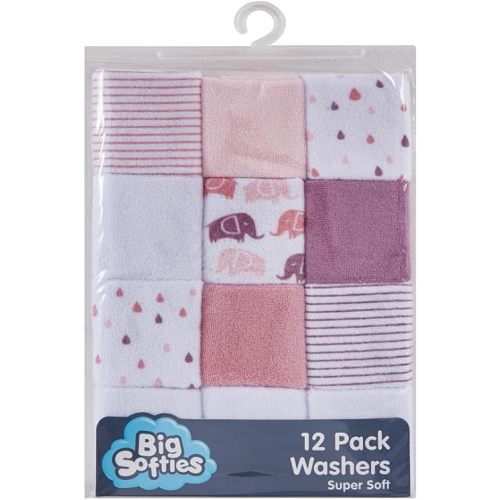 Big Softies Supersoft Spot Baby Washers for Girls 12 Piece Set, Pink12 Count