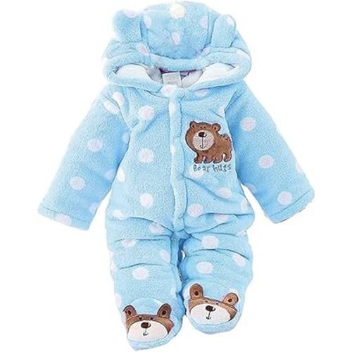 Baby Snowsuit Infant Winter Cozy Fleece Jumpsuit Cute Bear Hooded Footies Toddler Girls Boys Thicken Soft Outfit