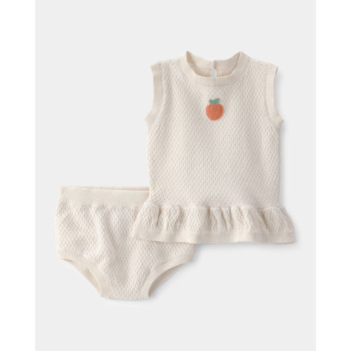 Baby Girl 2-Piece Peach Crochet Top & Short Set - Cream