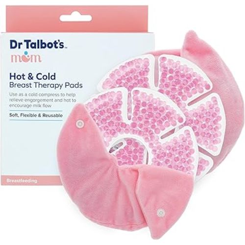 Dr. Talbot's Mom Hot and Cold Breast Therapy Pads - 2 Count - Reusable Gel Packs with Covers for Engorgement Relief & Milk Flow Support