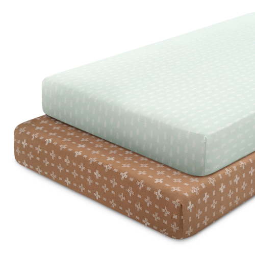 Delta Children Fitted Crib Sheets for Girls and Boys - 100% Organic Cotton Crib Sheet for Standard Crib and Toddler Mattresses - 28x52 Inch - GOTS Certified (Pack of 2), Neutral Boho